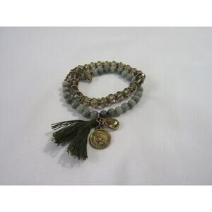 Gray Bead  Opaque Stretch Charm Wrist Bracelet Set 6.5" Y2K Grunge Whimsygoth